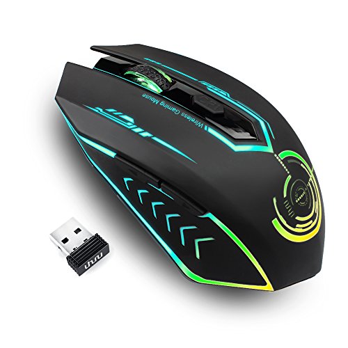 UHURU Wireless Gaming Mouse Up to 10000 DPI, Rechargeable USB Wireless Mouse with 6 Buttons 7 Dynamic LED Color Ergonomic Programmable MMO RPG for PC Laptop, Compatible with Windows Mac