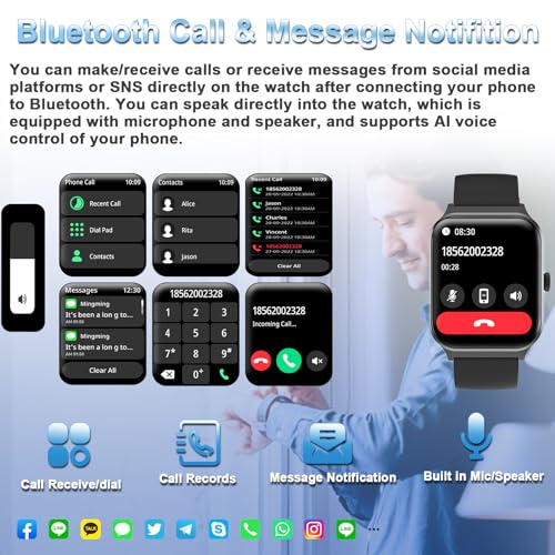 Smart Watch(Answer/Make Call), 1.96" Touch Screen Smartwatch for Android and iOS Phones with Heart Rate Monitor, Blood Oxygen Tracking, Sleep Monitor, IP68 Waterproof Fitness Tracker for Men and Women