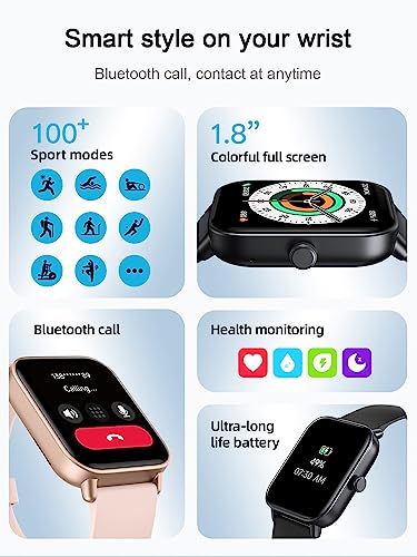 A-TGTGA Smart Watches for Men/Women with Answer/Make Call, Alexa Built in, 1.8" Touch Screen Fitness Tracker with 100 Sport Modes, IP68 Waterproof Watch for Android Phones and iPhone