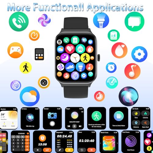 Smart Watch(Answer/Make Call), 1.96" Touch Screen Smartwatch for Android and iOS Phones with Heart Rate Monitor, Blood Oxygen Tracking, Sleep Monitor, IP68 Waterproof Fitness Tracker for Men and Women