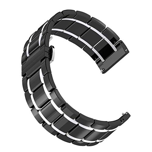 Pwkutn 22mm Ceramic Watch Band Bracelet Smooth Wristband Butterfly Buckle Strap for Samsung Gear S3 Classic Frontier Gear 2 R380 R381 R382, Moto 360 2 46mm, LG W110 Black-White