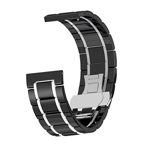 Pwkutn 22mm Ceramic Watch Band Bracelet Smooth Wristband Butterfly Buckle Strap for Samsung Gear S3 Classic Frontier Gear 2 R380 R381 R382, Moto 360 2 46mm, LG W110 Black-White