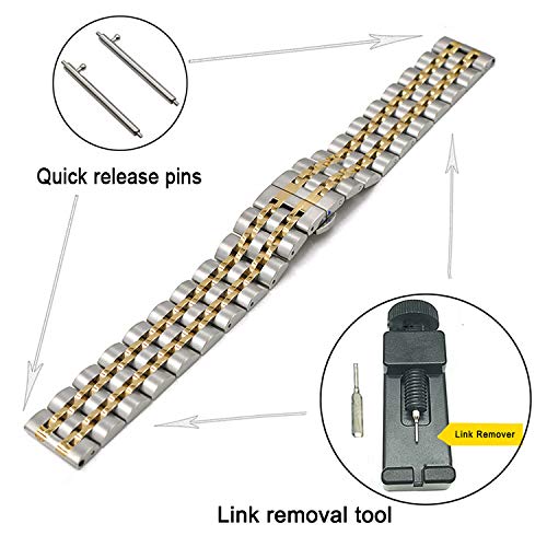 DEALELE Band Compatible with Samsung Gear S3 / Galaxy Watch 46mm / Galaxy Watch 3 45mm, 22mm 7-Rows Stainless Steel Metal Replacement Strap for Huawei Watch 3/3 Pro / GT3 46mm (Silver-Gold)