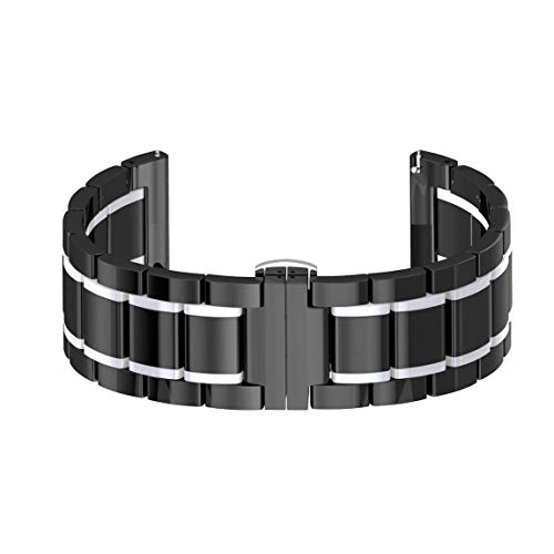 Pwkutn 22mm Ceramic Watch Band Bracelet Smooth Wristband Butterfly Buckle Strap for Samsung Gear S3 Classic Frontier Gear 2 R380 R381 R382, Moto 360 2 46mm, LG W110 Black-White