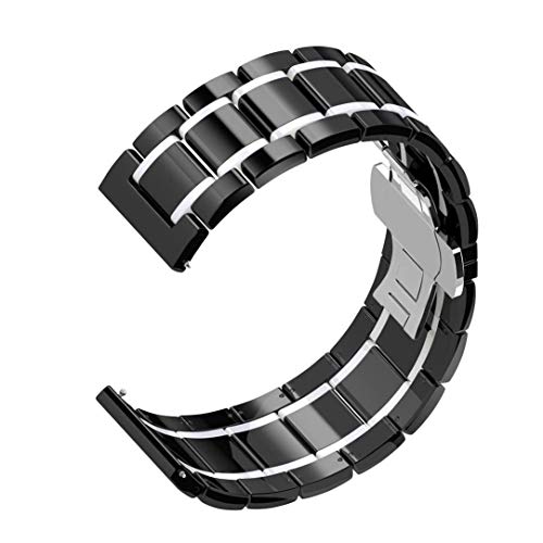 Pwkutn 22mm Ceramic Watch Band Bracelet Smooth Wristband Butterfly Buckle Strap for Samsung Gear S3 Classic Frontier Gear 2 R380 R381 R382, Moto 360 2 46mm, LG W110 Black-White