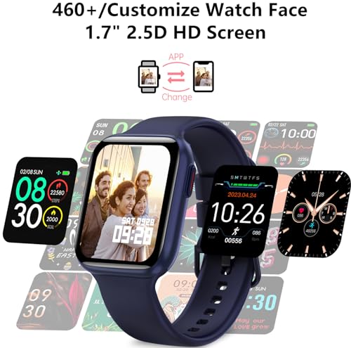 BRIBEJAT BT8 Smart Watch (Dial/Answer Call) 1.7'' 2.5D Screen Fitness Tracker with Pedometer SpO2/Heart Rate/Sleep Monitor Compatible with iPhone Samsung Android Phone, Blue