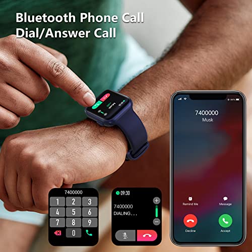 BRIBEJAT BT8 Smart Watch (Dial/Answer Call) 1.7'' 2.5D Screen Fitness Tracker with Pedometer SpO2/Heart Rate/Sleep Monitor Compatible with iPhone Samsung Android Phone, Blue