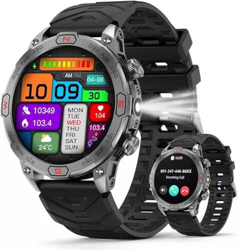 Smart Watch for Samsung Galaxy S24 Ultra - with LED Flashlight, 1.43" AMOLED Display, Outdoor Smartwatch with Compass/Altitude/Air Pressure, Waterproof Fitness Tracker Watch