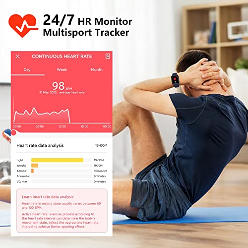 BRIBEJAT BT8 Smart Watch (Dial/Answer Call) 1.7'' 2.5D Screen Fitness Tracker with Pedometer SpO2/Heart Rate/Sleep Monitor Compatible with iPhone Samsung Android Phone, Blue