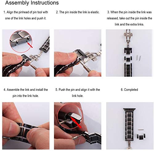 Pwkutn 22mm Ceramic Watch Band Bracelet Smooth Wristband Butterfly Buckle Strap for Samsung Gear S3 Classic Frontier Gear 2 R380 R381 R382, Moto 360 2 46mm, LG W110 Black-White