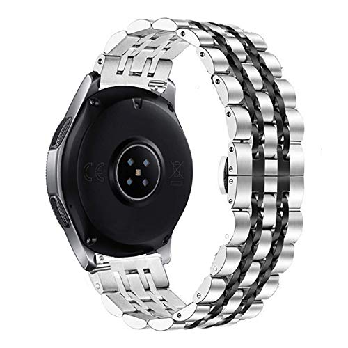 DEALELE Band Compatible with Samsung Gear S3 / Galaxy Watch 46mm / Galaxy Watch 3 45mm, 22mm 7-Rows Stainless Steel Metal Replacement Strap for Huawei Watch 3/3 Pro / GT3 46mm (Silver-Balck)