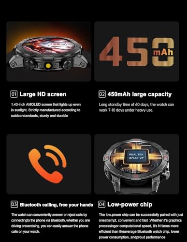 Smart Watch for Samsung Galaxy S24 Ultra - with LED Flashlight, 1.43" AMOLED Display, Outdoor Smartwatch with Compass/Altitude/Air Pressure, Waterproof Fitness Tracker Watch