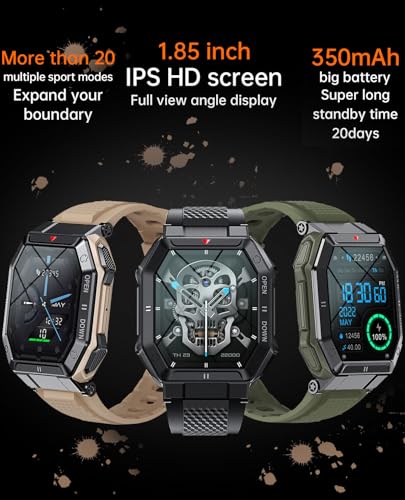 for Samsung Galaxy A14 5G Military Smart Watch for Men (Answer/Make Call), 1.85in HD Tactical Sports Rugged Smartwatch, Fitness Tracker Watch with Heart Rate Blood Pressure Sleep Monitor - Black