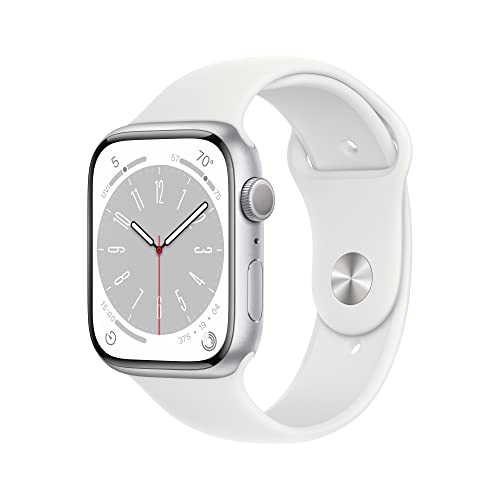 Apple Watch Series 8 [GPS 45mm] Smart Watch w/Silver Aluminum Case with White Sport Band - M/L. Fitness Tracker, Blood Oxygen & ECG Apps, Always-On Retina Display, Water Resistant