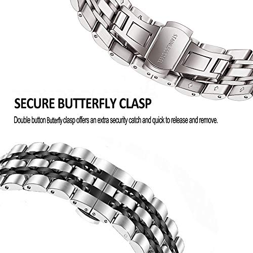 DEALELE Band Compatible with Samsung Gear S3 / Galaxy Watch 46mm / Galaxy Watch 3 45mm, 22mm 7-Rows Stainless Steel Metal Replacement Strap for Huawei Watch 3/3 Pro / GT3 46mm (Silver-Balck)