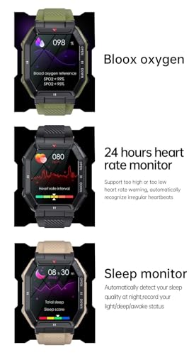 for Samsung Galaxy A14 5G Military Smart Watch for Men (Answer/Make Call), 1.85in HD Tactical Sports Rugged Smartwatch, Fitness Tracker Watch with Heart Rate Blood Pressure Sleep Monitor - Black