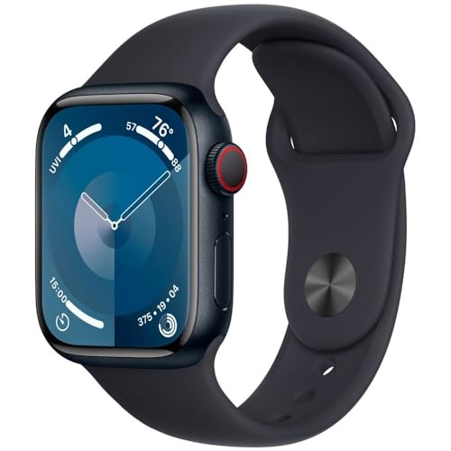 Apple Watch Series 9 [GPS + Cellular 41mm] Smartwatch with Midnight Aluminum Case with Midnight Sport Band S/M. Fitness Tracker, Blood Oxygen & ECG Apps, Always-On Retina Display (Renewed)