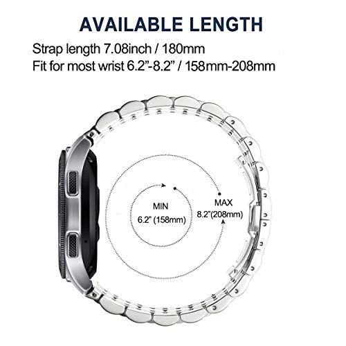 DEALELE Band Compatible with Samsung Gear S3 / Galaxy Watch 46mm / Galaxy Watch 3 45mm, 22mm 7-Rows Stainless Steel Metal Replacement Strap for Huawei Watch 3/3 Pro / GT3 46mm (Silver-Balck)