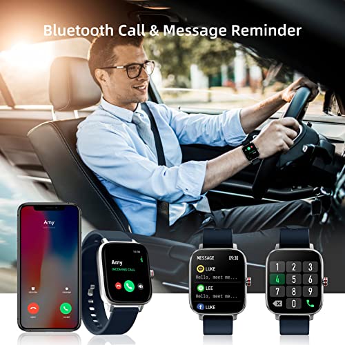 Luoba Smart Watches for Men, 1.69'' Answer/Make Call Android Smartwatch Activity Fitness Tracker with Heart Rate Sleep Monitor Calorie Step Counter Digital Fitness Watch Compatible Android iOS, Blue
