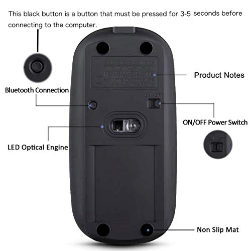 KLO Rechargeable Bluetooth Mouse for MacBook/MacBook air/Pro/iPad, Wireless Mouse for Laptop/Notebook/pc/iPad/Chromebook (Black)
