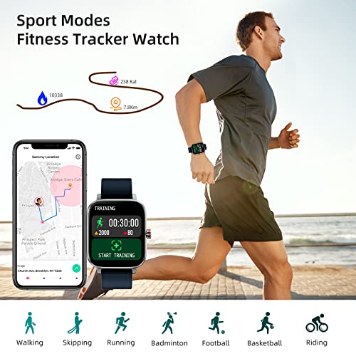Luoba Smart Watches for Men, 1.69'' Answer/Make Call Android Smartwatch Activity Fitness Tracker with Heart Rate Sleep Monitor Calorie Step Counter Digital Fitness Watch Compatible Android iOS, Blue