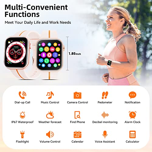 Smart Watch for Men Women (Answer/Make Call) 1.85" HD Screen Activity Fitness Tracker with 100+ Sport Modes, Heart Rate Sleep Monitor Pedometer IP67 Waterproof Smart Watches for iPhone Android