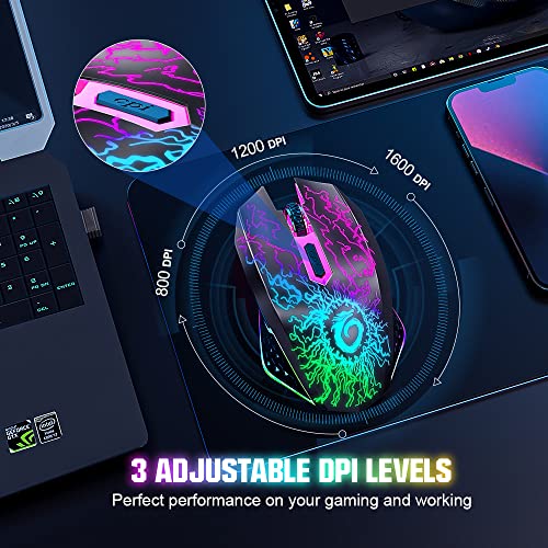VersionTECH. Wireless Gaming Mouse, Rechargeable Computer Mouse Mice with Colorful LED Lights, Silent Click, 2.4G USB Nano Receiver, 3 Level DPI for PC Gamer Laptop Desktop Chromebook Mac-Black