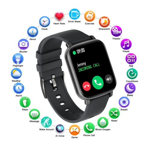 Wwzzey 1.7'' Touchscreen Smart Watch for Men,Women), Compatible with Android/iOS Phones Fitness Tracker with Heart Rate Monitor, Blood Oxygen, AI Voice Control | Best Gift for Father's Day.