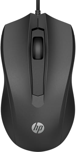 HP Wired Mouse 100 - Precise Optical Sensor with 1600 DPI - Easy USB Connection - Ambidextrous Design - 3 Button Control & Built-in Scrolling - Multi-OS Compatible (6VY96AA#ABL)