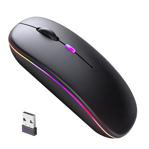 KANMABPC Wireless Bluetooth Mouse, Rechargeable LED Dual Mode Mouse (Bluetooth 5.2 and USB Receiver) Portable Silent Mouse,for Laptop/Desktop/Tablet (Black)