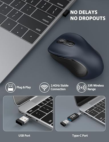 Trueque Wireless Mouse for Laptop, 2.4GHz Ergonomic Computer Mouse with Back & Forward Buttons, 3 Levels Tracking Speed, 6 Buttons, Optical USB Cordless Mice for Windows Chromebook MacBook PC (Gray)