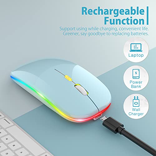 【Upgrade】 LED Wireless Mouse, Slim Silent Mouse 2.4G Portable Mobile Optical Office Mouse with USB & Type-c Receiver, 3 Adjustable DPI Levels for Notebook, PC, Laptop, Computer, MacBook (Blue)