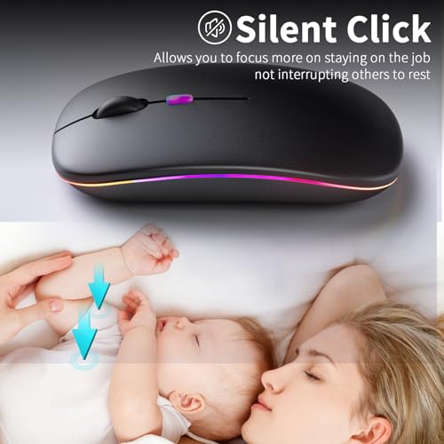 KANMABPC Wireless Bluetooth Mouse, Rechargeable LED Dual Mode Mouse (Bluetooth 5.2 and USB Receiver) Portable Silent Mouse,for Laptop/Desktop/Tablet (Black)