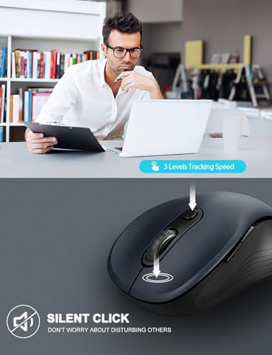 Trueque Wireless Mouse for Laptop, 2.4GHz Ergonomic Computer Mouse with Back & Forward Buttons, 3 Levels Tracking Speed, 6 Buttons, Optical USB Cordless Mice for Windows Chromebook MacBook PC (Gray)