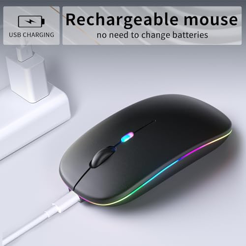 KANMABPC Wireless Bluetooth Mouse, Rechargeable LED Dual Mode Mouse (Bluetooth 5.2 and USB Receiver) Portable Silent Mouse,for Laptop/Desktop/Tablet (Black)