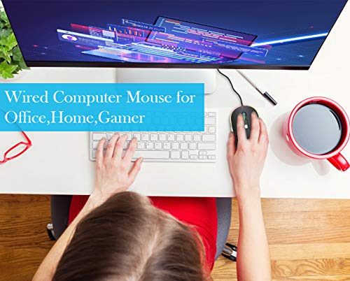 Wired Mouse, Mouse for Laptop with Easy Click for Office, Home, Gamer, 3200DPI, Programmable Buttons, USB LED Backlit Mice Wired Computer Mouse Compatible with Laptop, PC, Desktop, Black