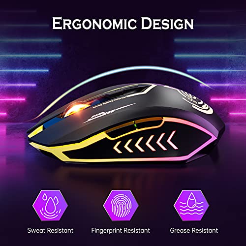 UHURU Wireless Gaming Mouse Up to 10000 DPI, Rechargeable USB Wireless Mouse with 6 Buttons 7 Dynamic LED Color Ergonomic Programmable MMO RPG for PC Laptop, Compatible with Windows Mac