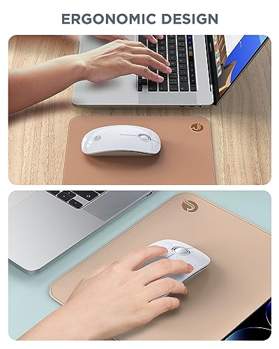 RAPIQUE Bluetooth Wireless Mouse - (BT5.1+USB) Slim Dual Mode Computer Mice with Quiet Click, Low Power, and 1600 DPI, Portable Cordless for MacBook, Laptop, iPad Pro/Air, Chromebook (White)
