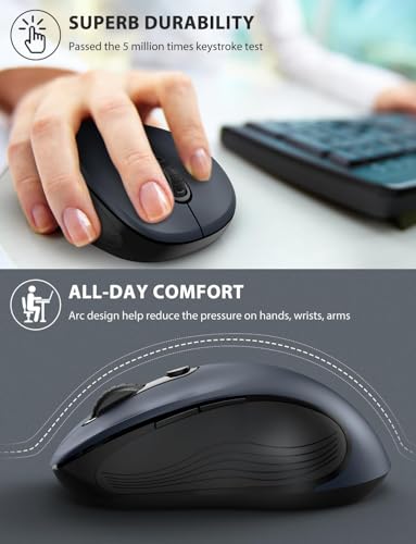 Trueque Wireless Mouse for Laptop, 2.4GHz Ergonomic Computer Mouse with Back & Forward Buttons, 3 Levels Tracking Speed, 6 Buttons, Optical USB Cordless Mice for Windows Chromebook MacBook PC (Gray)
