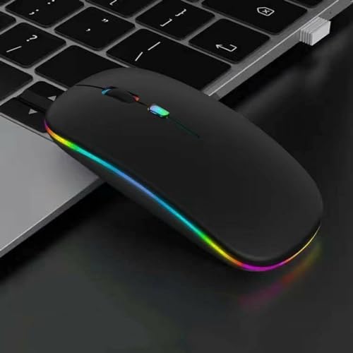 Guiheng Wireless Bluetooth Mouse,LED Dual Mode Rechargeable Silent Slim Laptop Mouse,Portable(BT5.2+USB Receiver) Dual Mode Computer Mice,for Laptop,Desktop Computer,ipad Tablet,Phone,Mac (Black)