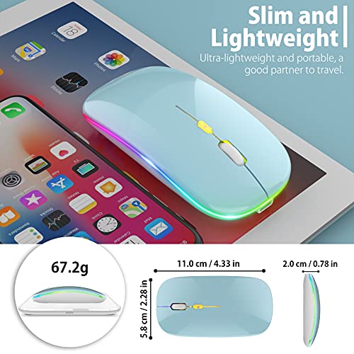 【Upgrade】 LED Wireless Mouse, Slim Silent Mouse 2.4G Portable Mobile Optical Office Mouse with USB & Type-c Receiver, 3 Adjustable DPI Levels for Notebook, PC, Laptop, Computer, MacBook (Blue)