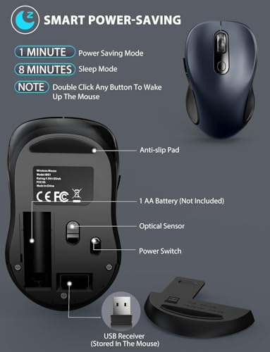 Trueque Wireless Mouse for Laptop, 2.4GHz Ergonomic Computer Mouse with Back & Forward Buttons, 3 Levels Tracking Speed, 6 Buttons, Optical USB Cordless Mice for Windows Chromebook MacBook PC (Gray)