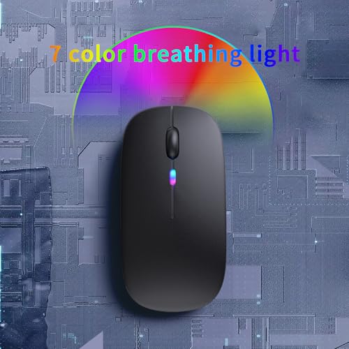 KANMABPC Wireless Bluetooth Mouse, Rechargeable LED Dual Mode Mouse (Bluetooth 5.2 and USB Receiver) Portable Silent Mouse,for Laptop/Desktop/Tablet (Black)