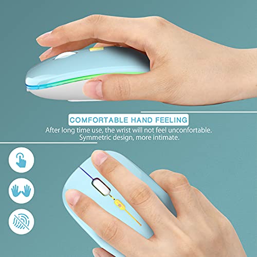 【Upgrade】 LED Wireless Mouse, Slim Silent Mouse 2.4G Portable Mobile Optical Office Mouse with USB & Type-c Receiver, 3 Adjustable DPI Levels for Notebook, PC, Laptop, Computer, MacBook (Blue)