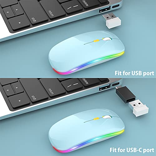 【Upgrade】 LED Wireless Mouse, Slim Silent Mouse 2.4G Portable Mobile Optical Office Mouse with USB & Type-c Receiver, 3 Adjustable DPI Levels for Notebook, PC, Laptop, Computer, MacBook (Blue)