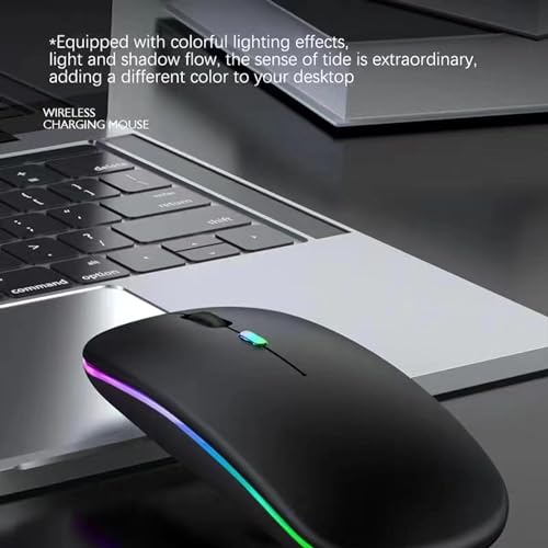 Guiheng Wireless Bluetooth Mouse,LED Dual Mode Rechargeable Silent Slim Laptop Mouse,Portable(BT5.2+USB Receiver) Dual Mode Computer Mice,for Laptop,Desktop Computer,ipad Tablet,Phone,Mac (Black)