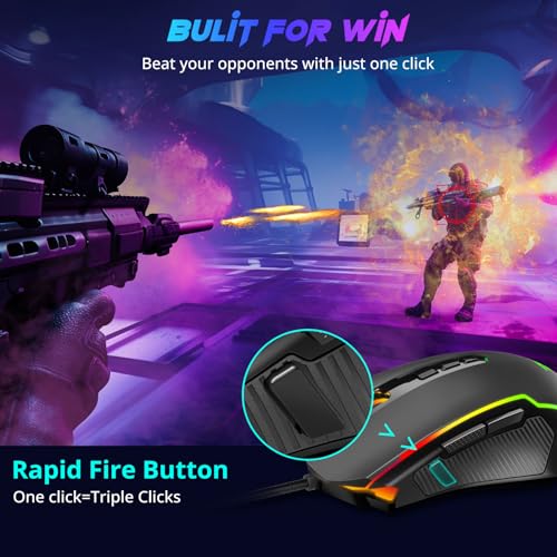 Redragon Gaming Mouse, Wired Gaming Mouse with RGB Backlit, 8000 DPI Adjustable, Mouse with 9 Programmable Macro Buttons & Fire Button, Software Supports DIY Keybinds, M910-K