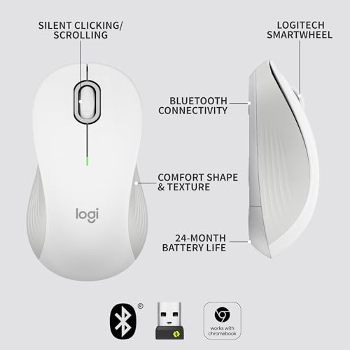 Logitech Signature M550 Wireless Mouse - for Small to Medium Sized Hands, 2-Year Battery, Silent Clicks, Customizable Side Buttons, Bluetooth, Multi-Device Compatibility - Off White