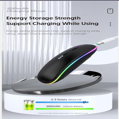 Guiheng Wireless Bluetooth Mouse,LED Dual Mode Rechargeable Silent Slim Laptop Mouse,Portable(BT5.2+USB Receiver) Dual Mode Computer Mice,for Laptop,Desktop Computer,ipad Tablet,Phone,Mac (Black)