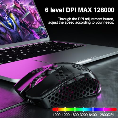 SOLAKAKA RGB Wired Gaming Mouse with Honeycomb Shell,Adjustable 12800 DPI,7 Programmable Buttons,Lightweight Gaming Mice Ergonomic Computer Mouse Gaming for Windows/PC/Mac/Laptop Gamer